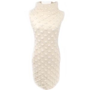 NEW! NATALIE ROMANO Dress Raised Bobbles Bodycon Column Sleeveless Cream Medium